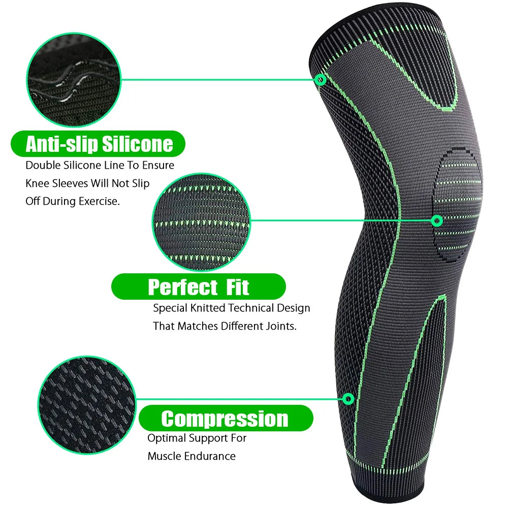 1Pair Sport Full Leg Compression Sleeves Knee Braces Support Protector for Weightlifting Arthritis Joint Pain Relief Muscle Tear